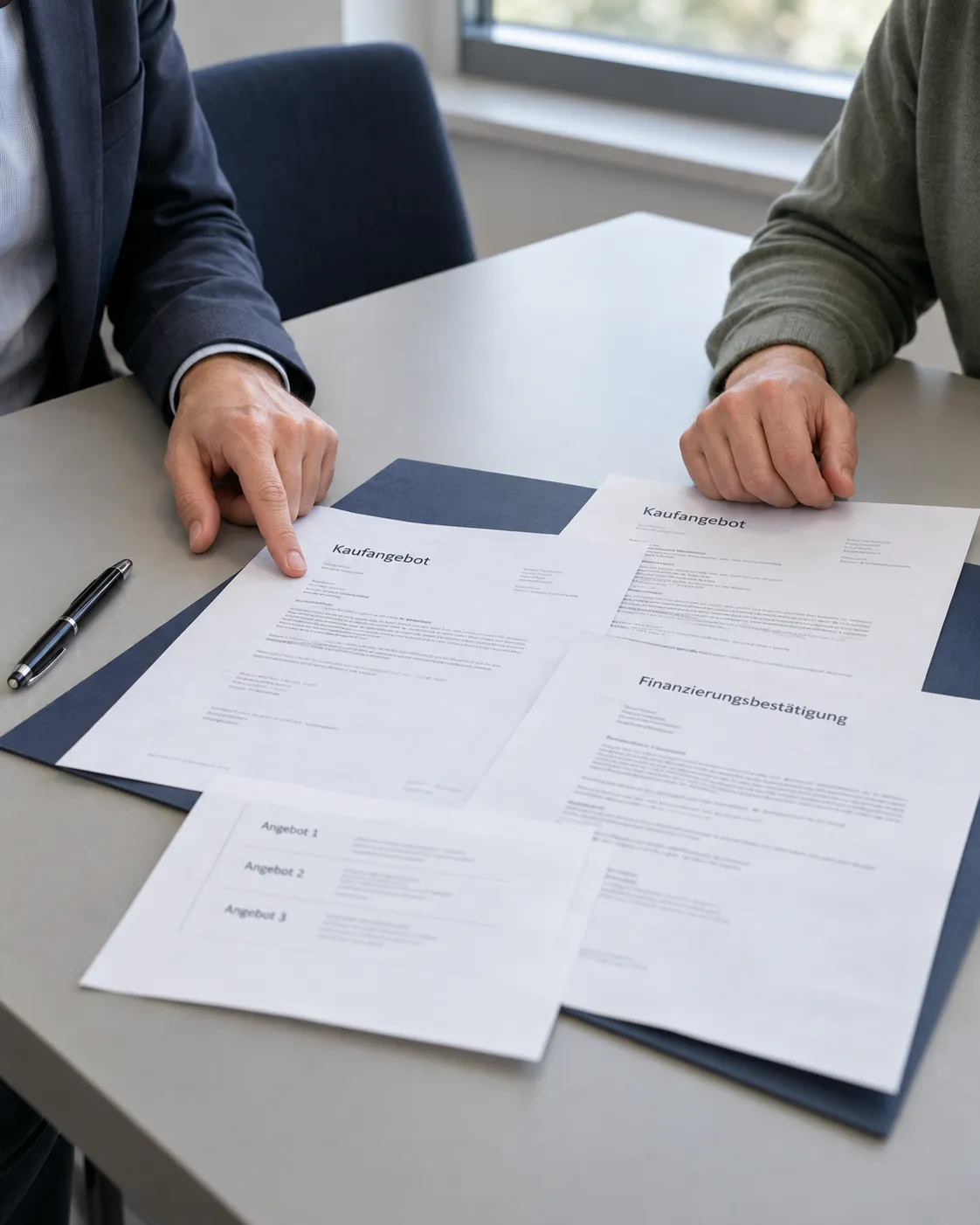 Kaufangebote auf dem Tisch bei der Verhandlung