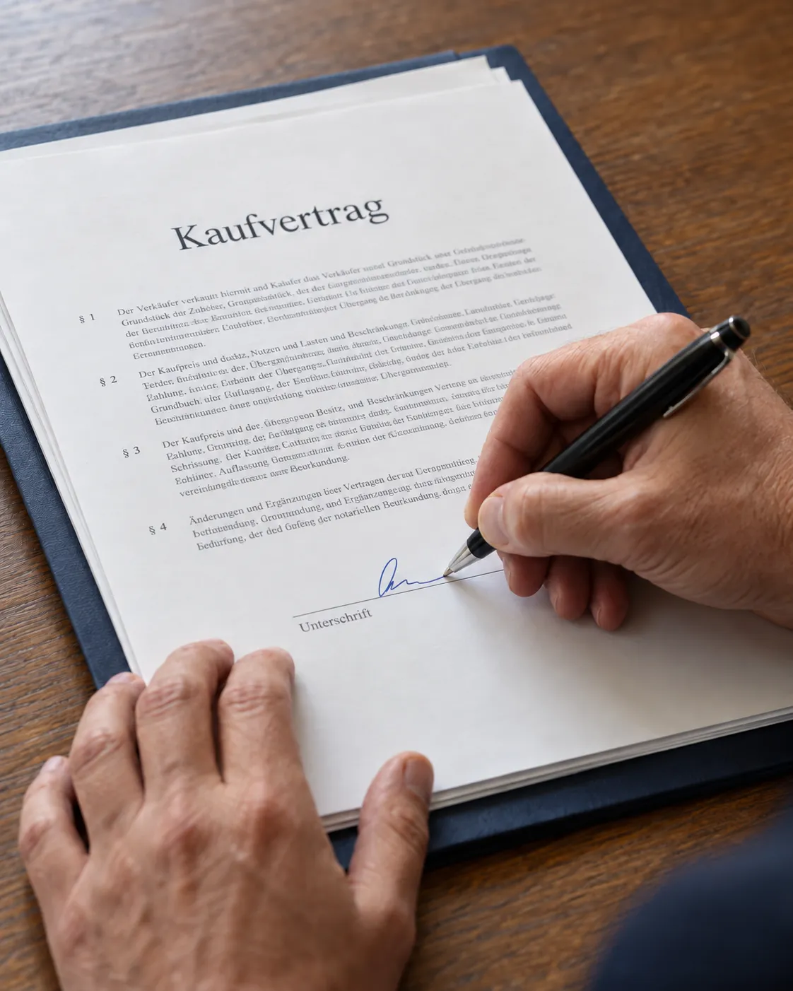 Unterschrift unter einem Kaufvertrag